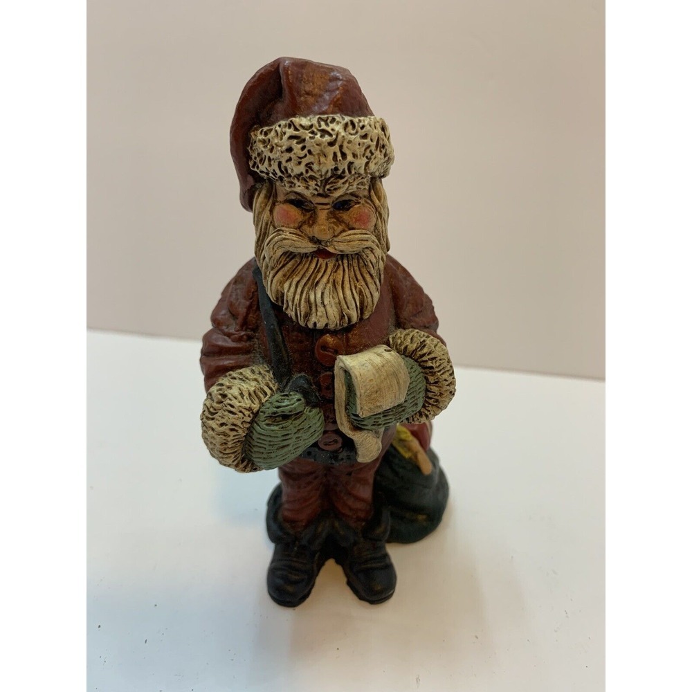 Vintage 5 1/2" Santa Claus Resin Figurine With List And Bag Of Christmas Gifts